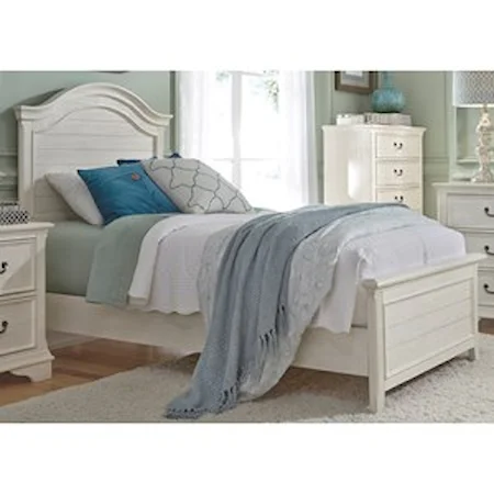 Transitional Twin Panel Bed with Arched Panel Headboard